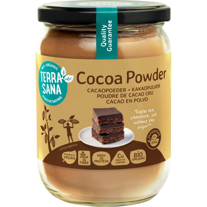 Raw cacao antioxidant poeder in glas bio