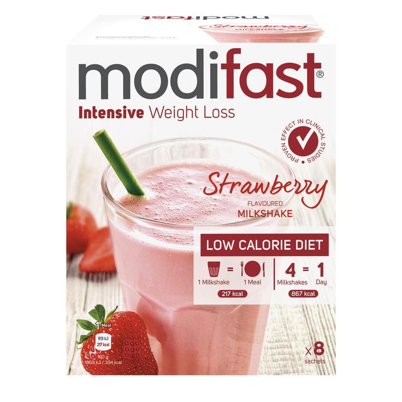 Intensive milkshake aardbei 8 zakjes