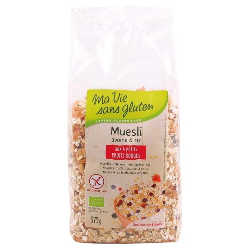 Muesli haver/rijst 4 rode vruchten glutenvrij bio