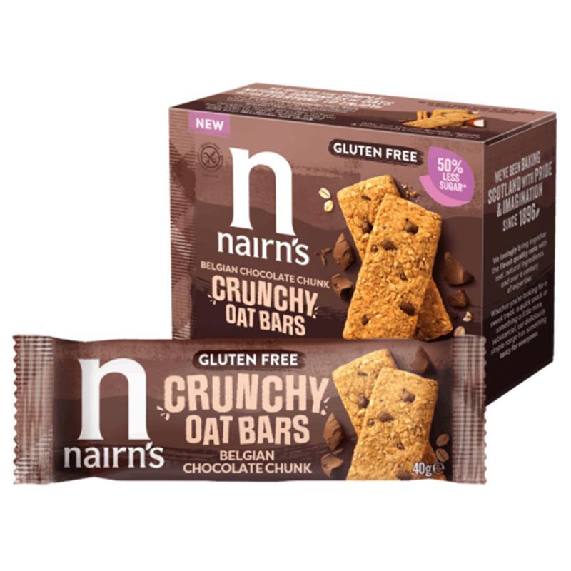 Nairns crunchy oat bars choc belg gv