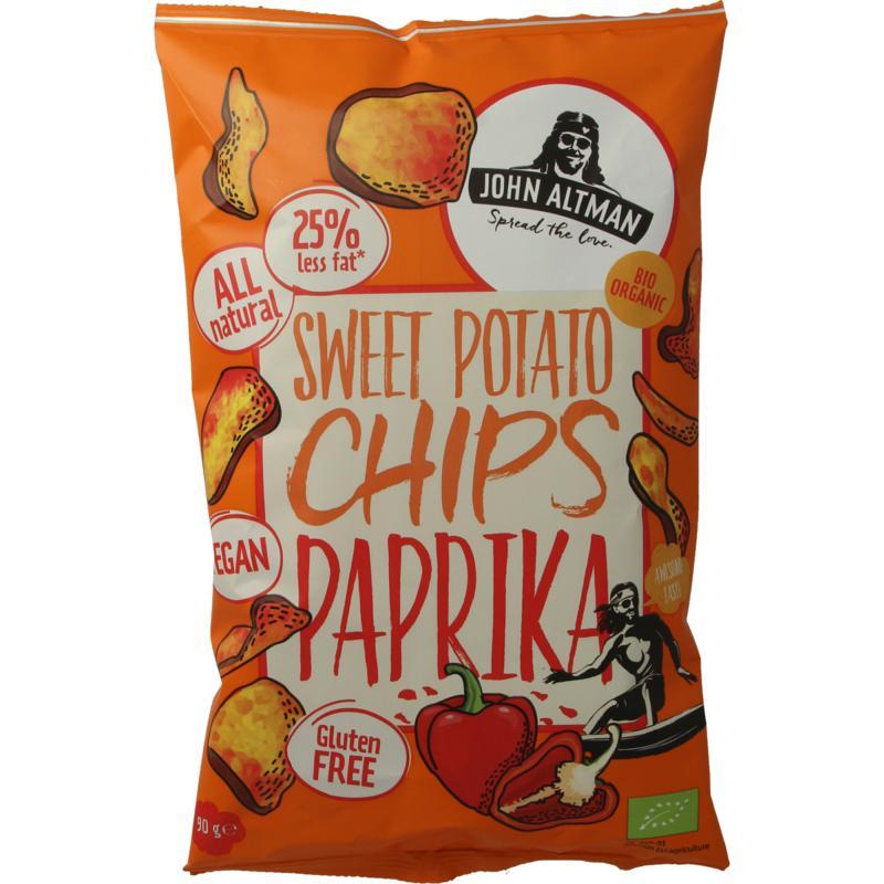 Zoete aardappel chips paprika bio