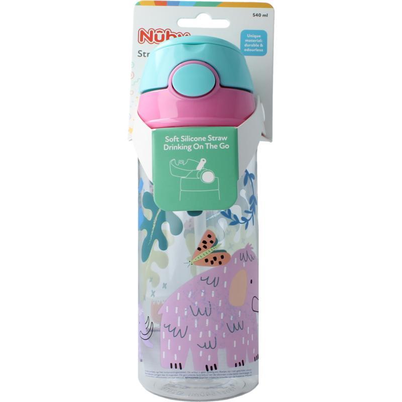 Beker zacht rietje drukknop roze 540ml 4+ jaar